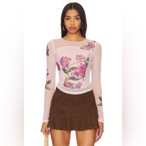 Free People Betty’s Garden Pink Combo Floral Long Sleeve Top size small